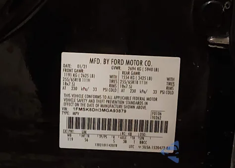 2021 Ford Explorer Xlt из США, поврежденный, VIN 1FMSK8DH3MGA93879